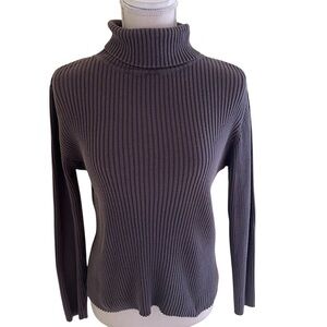 J. Jill Grey Wide Ribbed Cotton Knit Turtleneck Sweater MP